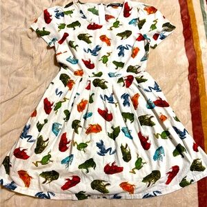 ModCloth frog print A-line midi dress Dangerfield all over print quirky mini
